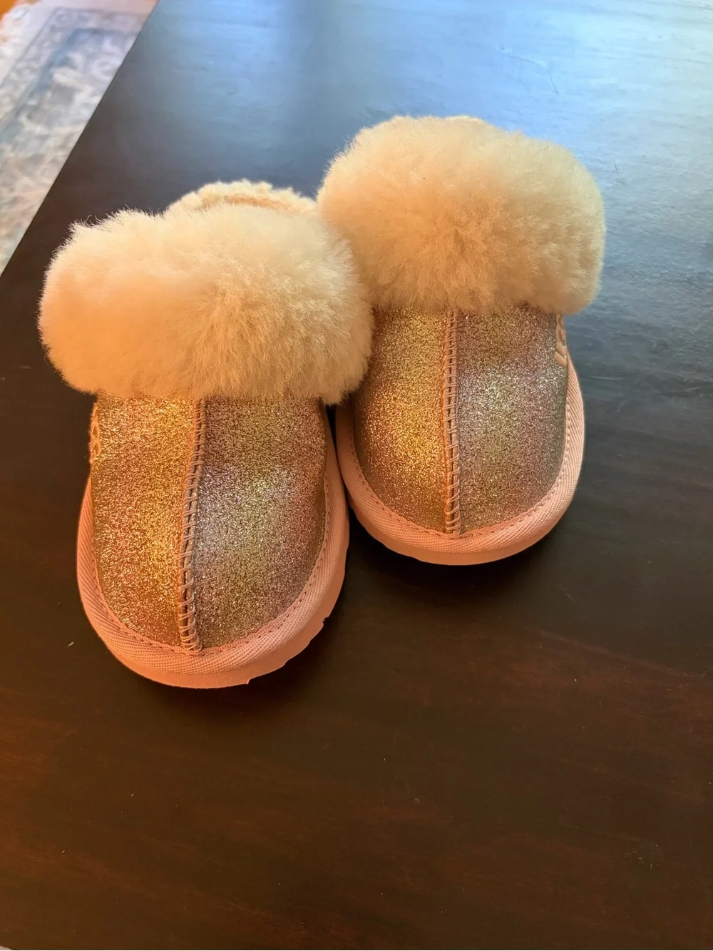 UGG Kids Fluff Glitter Slippers - Light Pink and Cream